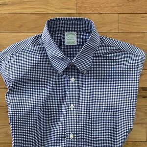 Brooks Brothers Milano Fit Gingham Dress Shirt Blue White 16-33 Non-Iron Supima